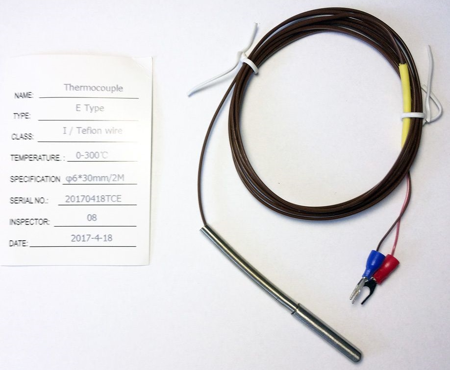 TC type E termočlánkové teplotní čidlo s teflonovým kabelem, briv