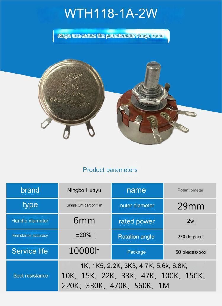 WH118-1A XH2.54 3P lineární potenciometr, briv