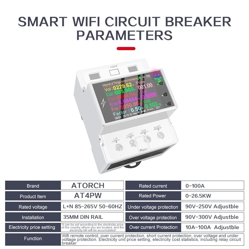 AT4PW Smart WiFi elektroměr AC 220V 100A, briv