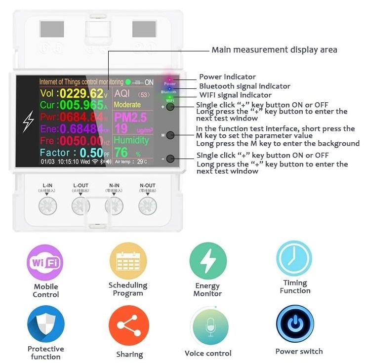 AT4PW Smart WiFi elektroměr AC 220V 100A, briv