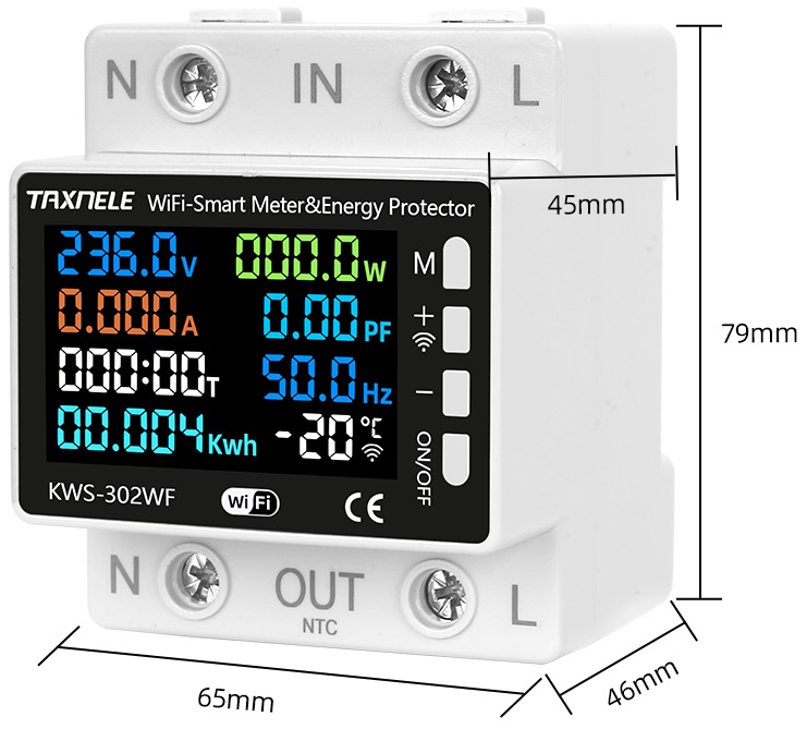 Tuya WiFi 8v1 elektroměr, ovládání aplikací, měřič napětí a proudu 170-270V/63A, briv