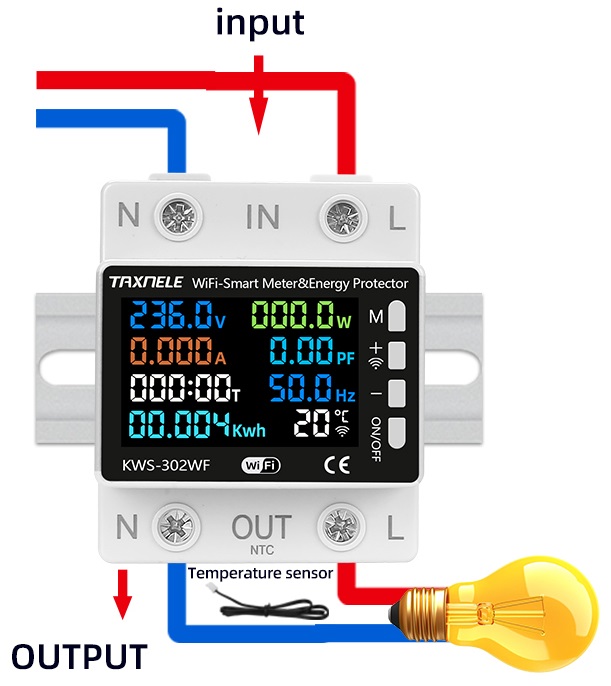 Tuya WiFi 8v1 elektroměr, ovládání aplikací, měřič napětí a proudu 170-270V/63A, briv