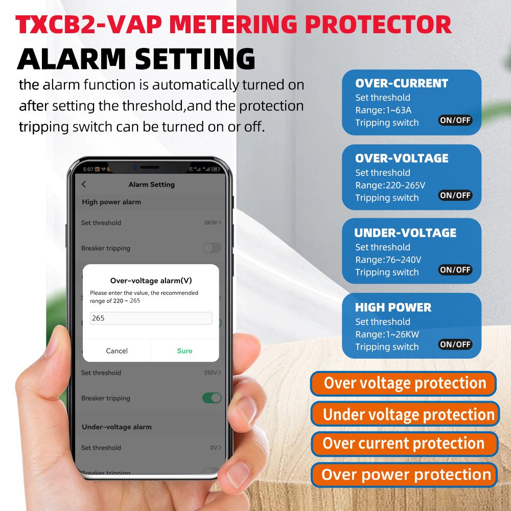 63A 1P+N WIFI smart switch elektroměr KWh, briv