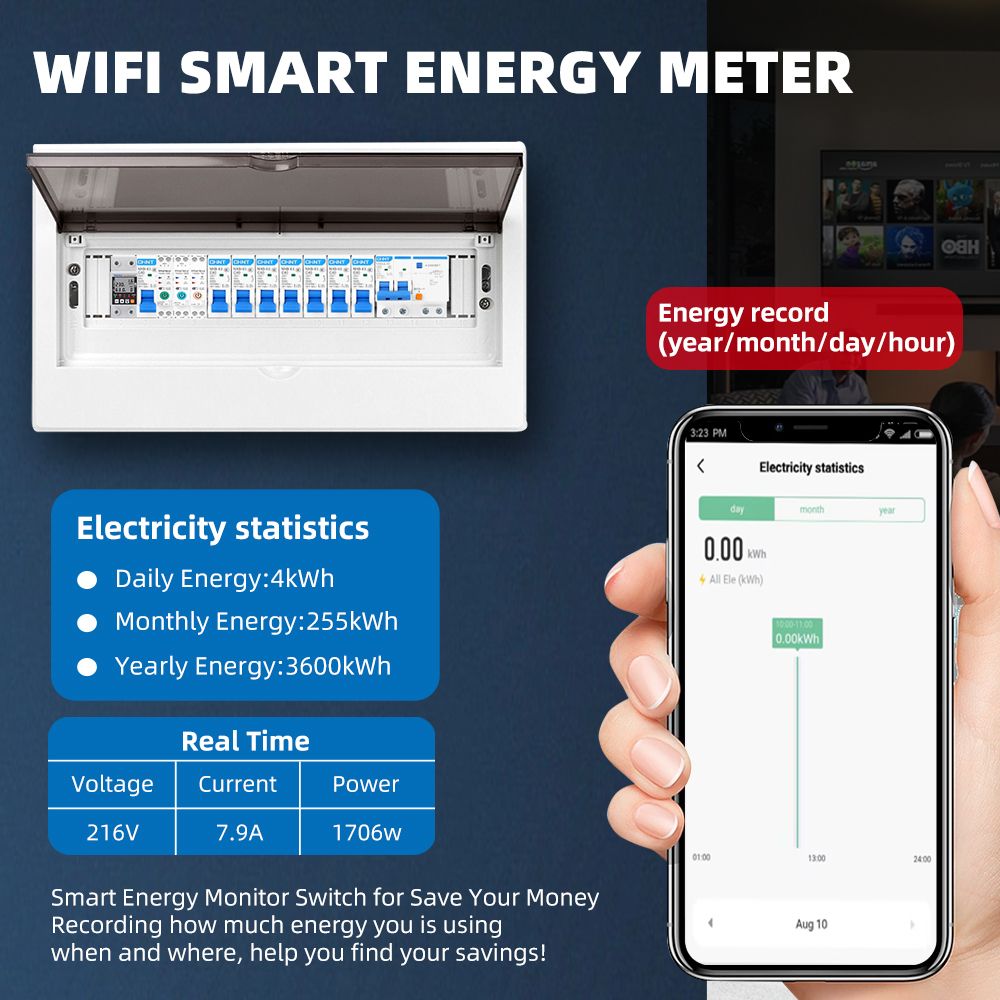 63A 1P+N WIFI smart switch elektroměr KWh, briv