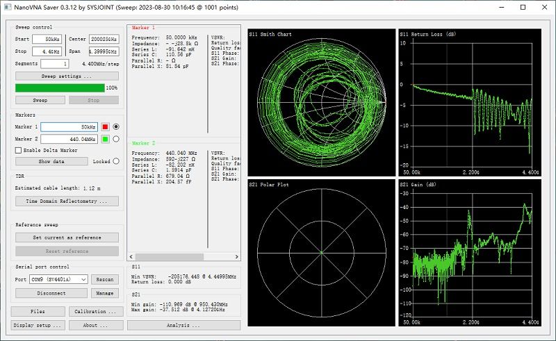 SV4401A 4.4G VNA s kapacitní dotykovou obrazovkou, briv