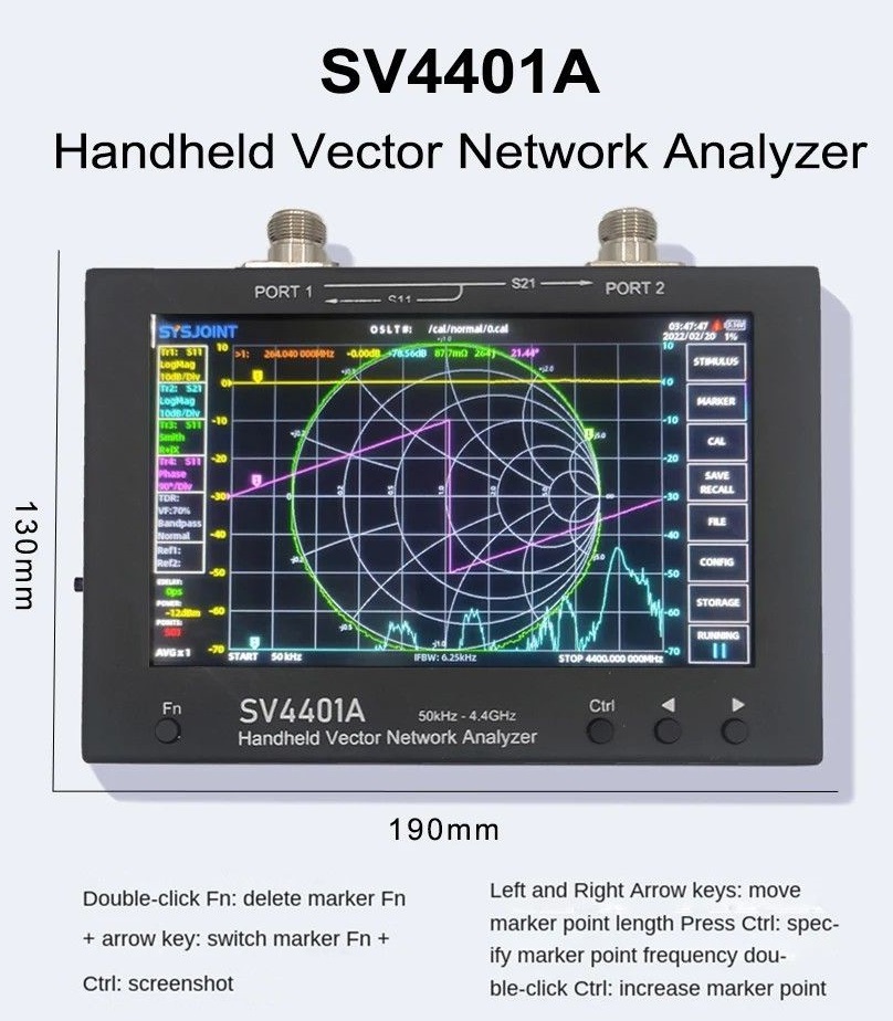 SV4401A 4.4G VNA s kapacitní dotykovou obrazovkou, briv