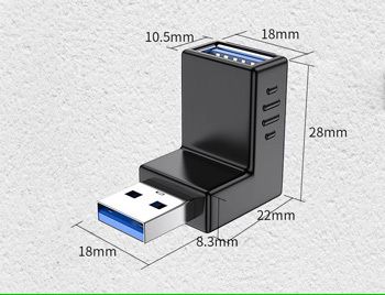 Rohový USB 3.0 adaptér / Roh / 90°/ MALE - FEMALE, ve tvaru L, briv