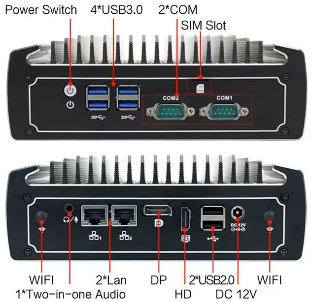 N3022 průmyslové mini PC, barebone, fanless, briv