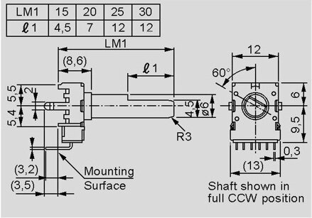 ALPS RK12L123000E 2x6-pin B50K potentiometer