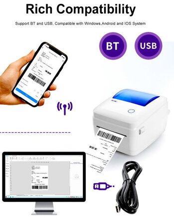 HQ480B 110mm USB+BT termální tiskárna štítků