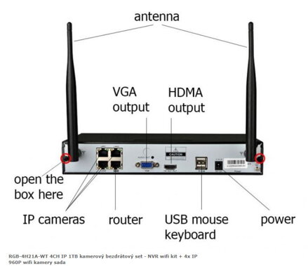 RGB-4H21A-WT 4CH IP 1TB kamerový bezdrátový set - NVR wifi kit + 4x IP 960P wifi kamery sada