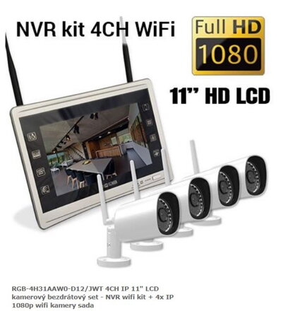 RGB-4H31AAW0-D12/JWT 4CH IP 11" LCD kamerový bezdrátový set - NVR wifi kit + 4x IP 1080p wifi kamery sada