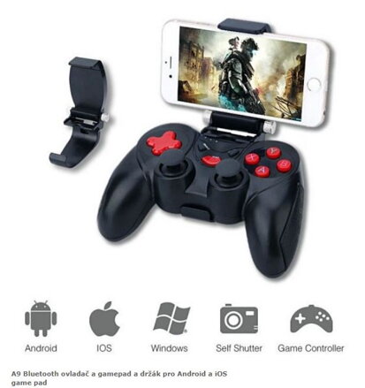 A9 Bluetooth ovladač a gamepad a držák pro Android a iOS game pad