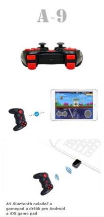 A9 Bluetooth ovladač a gamepad a držák pro Android a iOS game pad